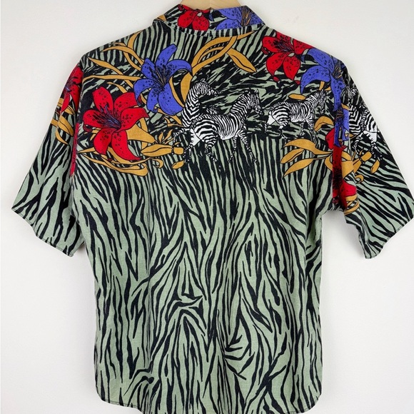 Vintage 80's Tropical Zebra Print Blouse - Picture 8 of 10